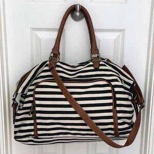 Madden Girl Black White Stripped Weekender Tote